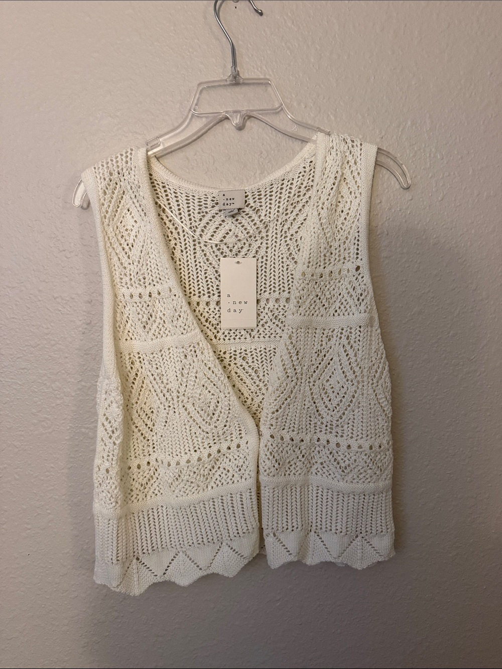 a new day Cream Crochet Open-Front Vest